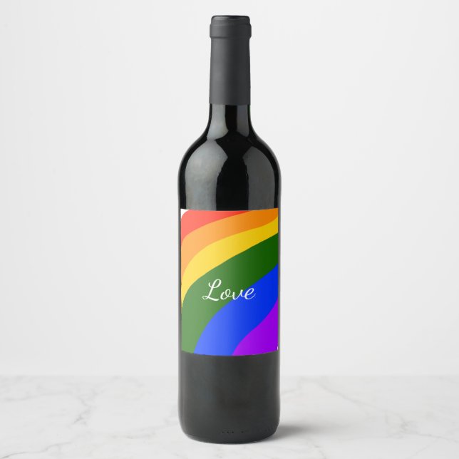 Rainbow pride month love add name text art wine label (Front)
