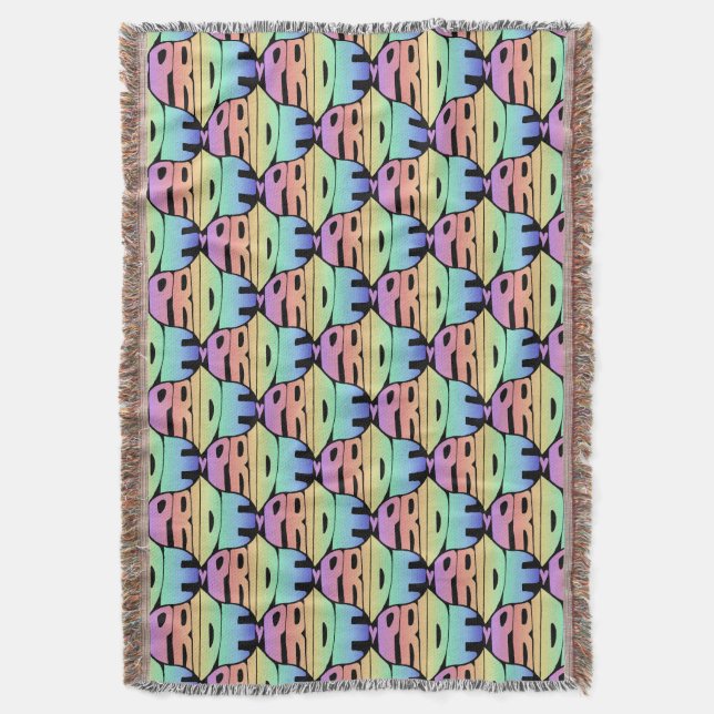 rainbow pride ogee pattern hand lettered throw blanket (Front Vertical)