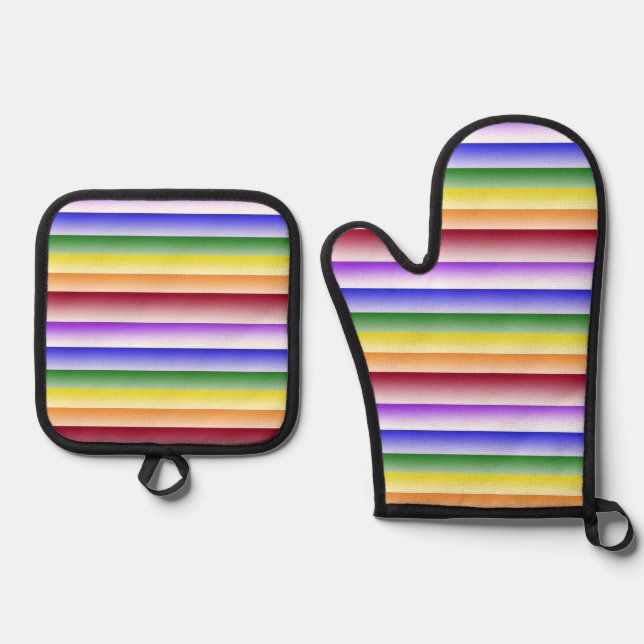 Rainbow Pride Oven Mits Mitt & Pot Holder Set (Front)