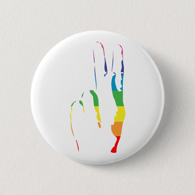 rainbow pride peace sign 6 cm round badge (Front)