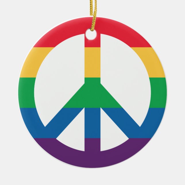 Rainbow Pride Peace Sign Ornament (Front)