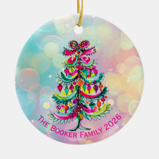 Rainbow Pride Pink Christmas Tree Ceramic Tree Decoration