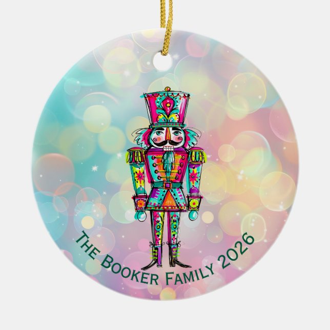 Rainbow Pride Pink Nutcracker Christmas Ceramic Tree Decoration (Front)