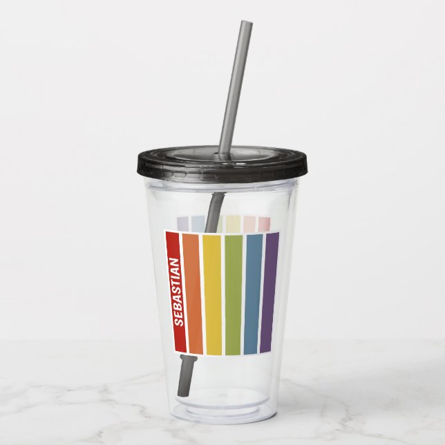Rainbow Pride Retro Muted Colours Acrylic Tumbler (Back)