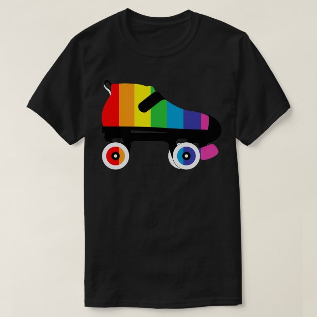 Rainbow Pride Roller Derby Skate Stripes T-Shirt (Design Front)
