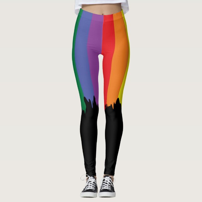 Rainbow Pride Running Paint Novelty Fun Leggings (Front)