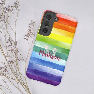 Rainbow Pride Stripes Colourful Fun Initial Name Samsung Galaxy Case