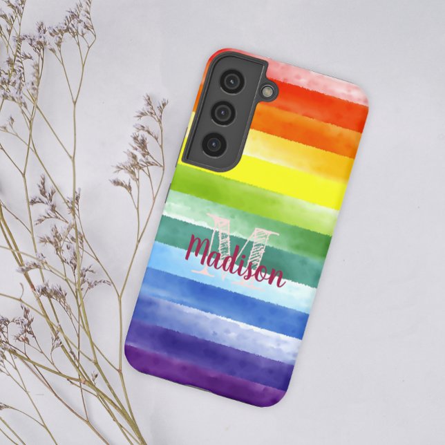 Rainbow Pride Stripes Colourful Fun Initial Name Samsung Galaxy S22 Case (Creator Uploaded)