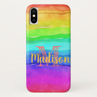 Rainbow Pride Stripes Watercolor Fun Initial Name Case-Mate iPhone Case