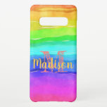 Rainbow Pride Stripes Watercolor Fun Initial Name Samsung Galaxy Case<br><div class="desc">Elegant and practical Galaxy case printed with a bright watercolor rainbow design and adorned with your name and initial.</div>