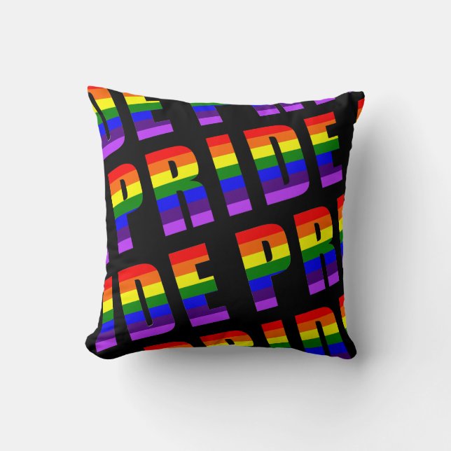 Rainbow Pride Text Art on Custom Black Colour Cushion (Front)