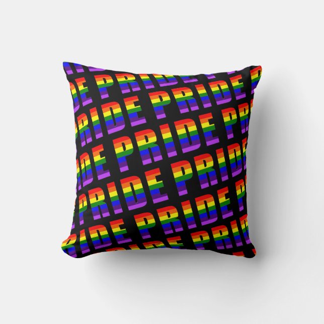 Rainbow Pride Text Art on Custom Black Colour Cushion (Front)