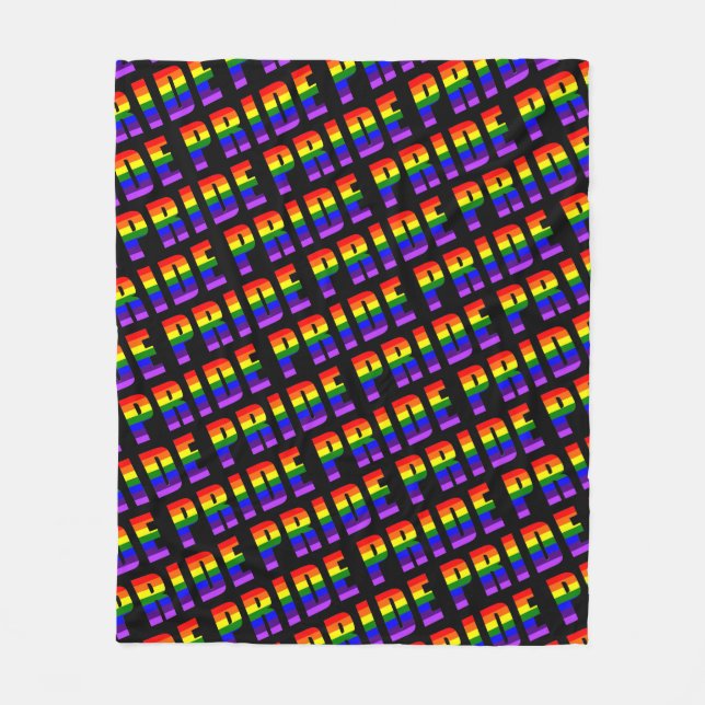 Rainbow Pride Text Art on Custom Black Colour Fleece Blanket (Front)