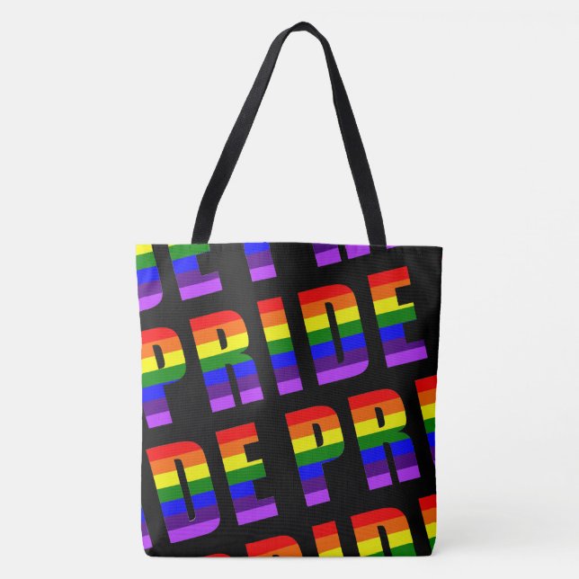 Rainbow Pride Text Art on Custom Black Colour Tote Bag (Front)