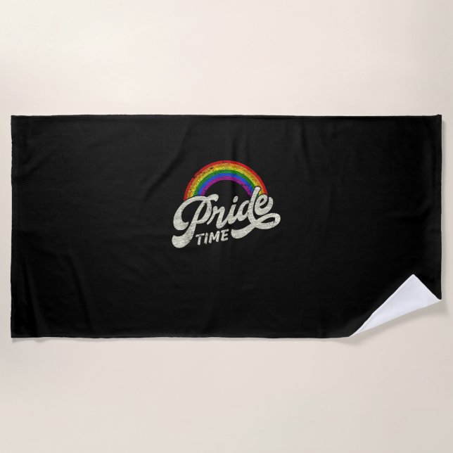 Rainbow, Pride Time, LGBT Tank Top Beach Towel (Front)