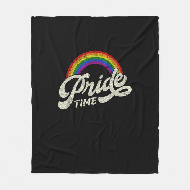 Rainbow, Pride Time, LGBT Tank Top Fleece Blanket (Front)
