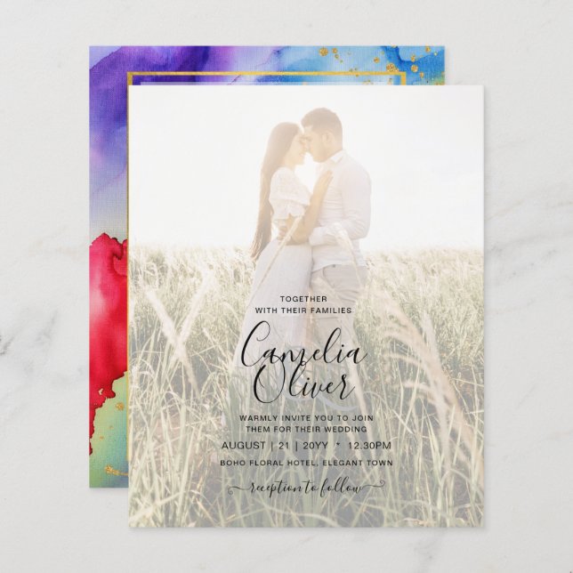 RAINBOW PRIDE WEDDING INVITATION Ink LeahG (Front/Back)