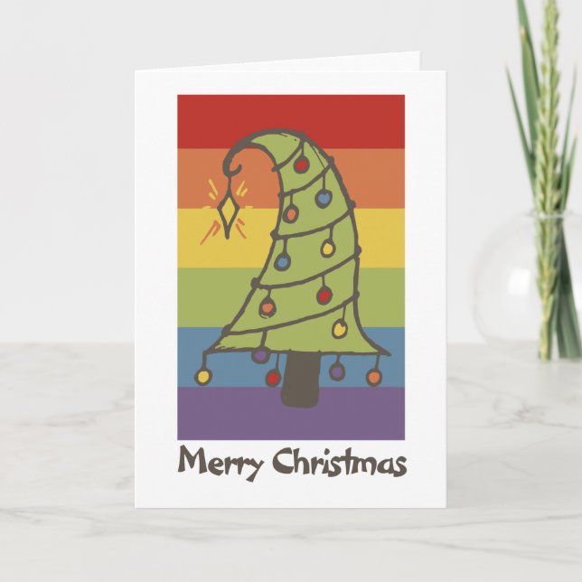 Rainbow Pride Whimsical Christmas Tree Holiday Card (Front)