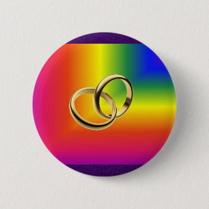 Rainbow Pride with Gold Wedding Bands 6 Cm Round Badge