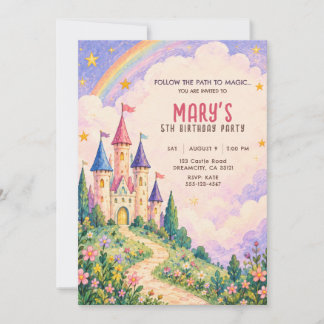 Rainbow Princess Castle Birthday Invitation