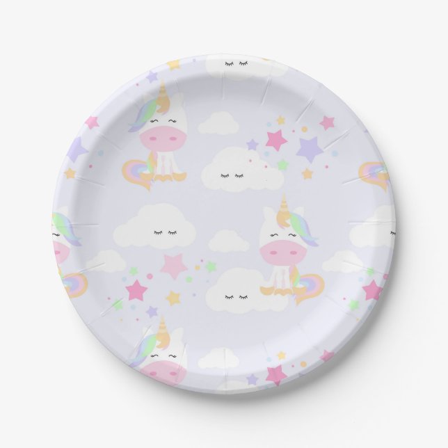 Rainbow Princess Unicorn Party Plates (Front)