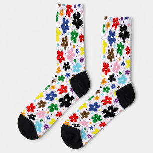 Rainbow Progress Pride Flag Flowers Doodle Quasar  Socks