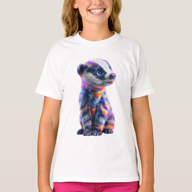 Rainbow Psychedelic Badger 🎨 Kids T-Shirt (Front)