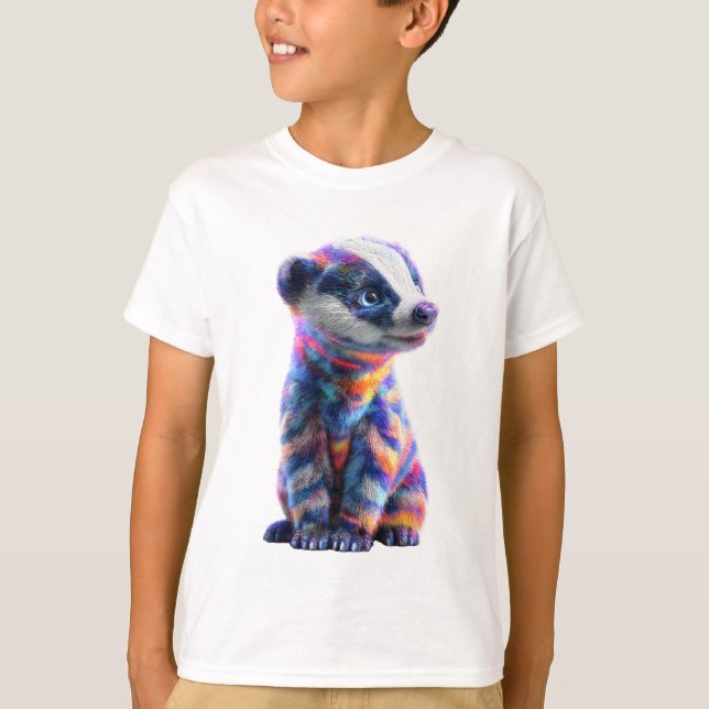 Rainbow Psychedelic Badger 🎨 Kids T-Shirt (Front)