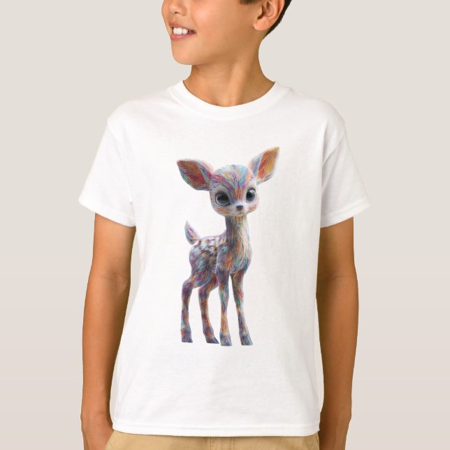 Rainbow Psychedelic Deer Fawn Kids T-Shirt (Front)