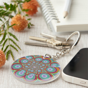 Rainbow Psychedelic Optical Abstract Art Key Ring