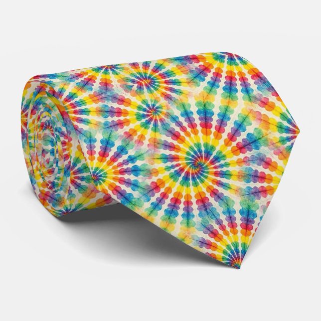 Rainbow Psychedelic Tie Dye Neck Tie (Rolled)