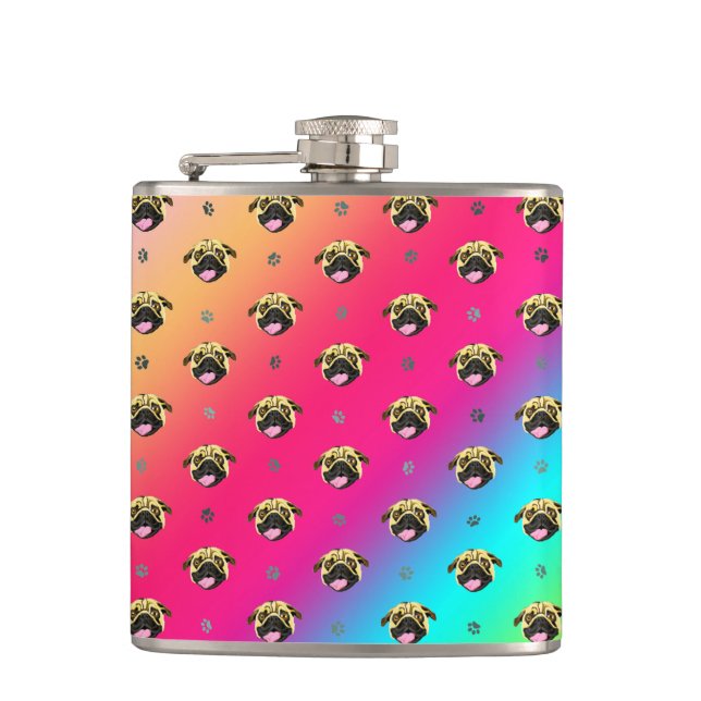 Rainbow Pug Hip Flask (Front)