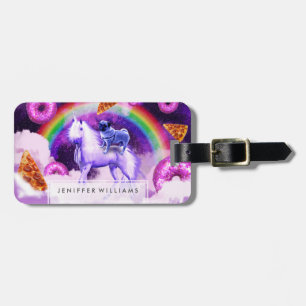Rainbow pug in space riding a unicorn              luggage tag