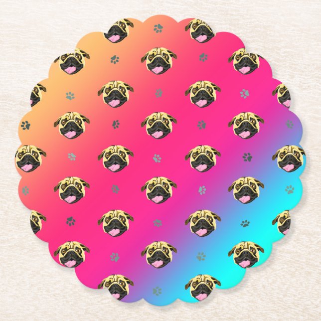 Rainbow Pug Paper Coaster (Front)