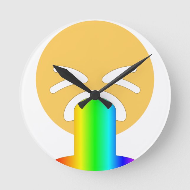 rainbow puke emoji round clock (Front)