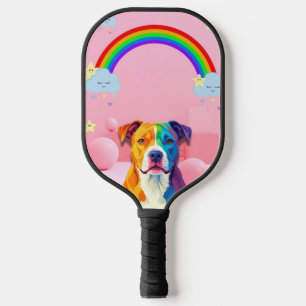 Rainbow Pup – Whimsical Dog Portrait with Pastel S Pickleball Paddle