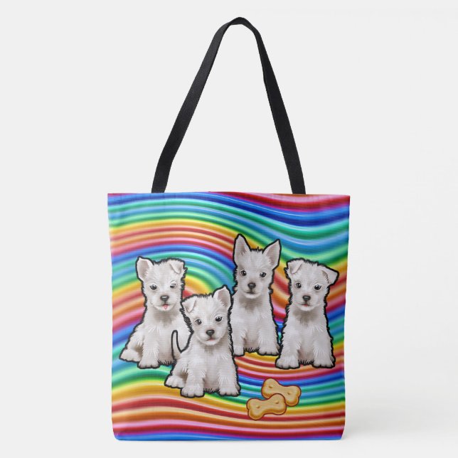 Rainbow pups large Tote Bag. (Front)
