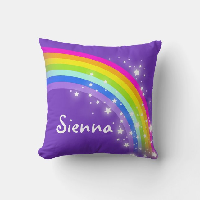 rainbow purple pink - girls "your name" pillow (Front)