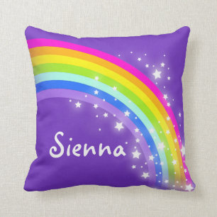 rainbow purple pink - girls "your name" pillow