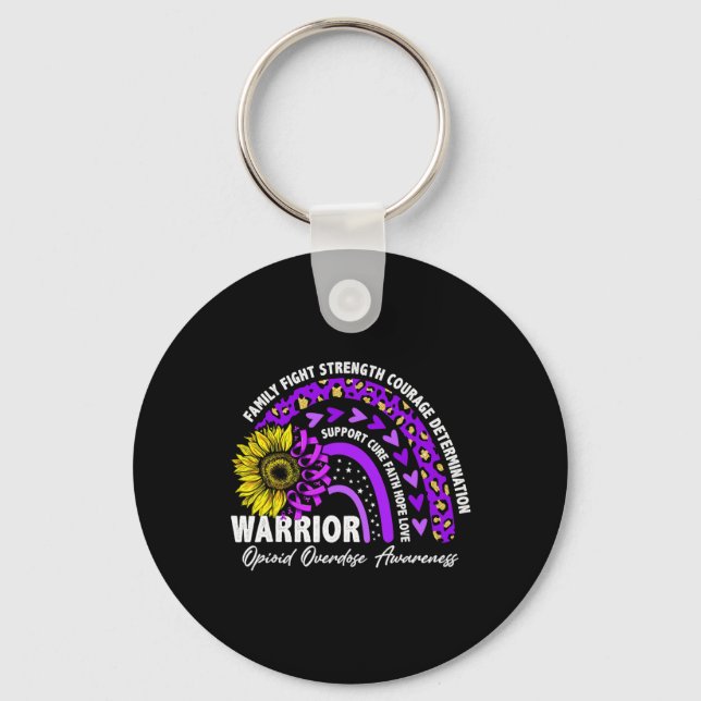 Rainbow Purple Ribbon Opioid Overdose Awareness  Key Ring (Front)