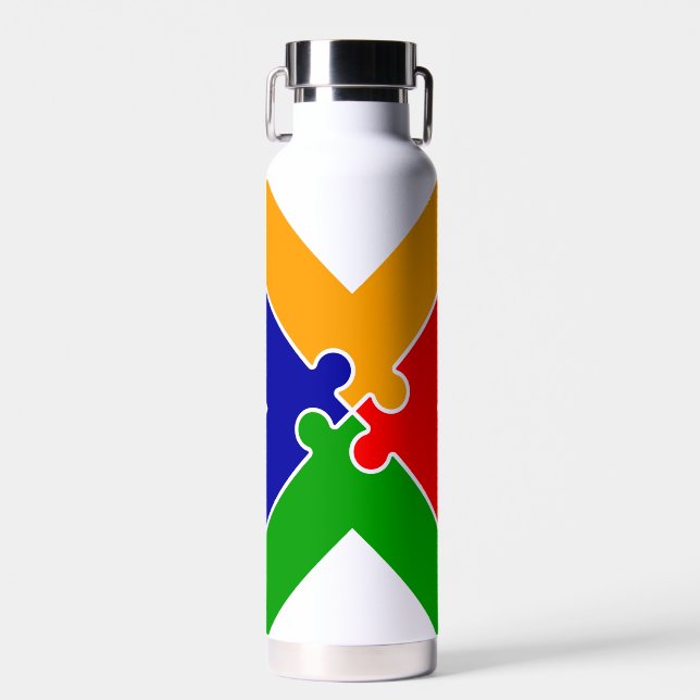 Rainbow Puzzle Letter X Monogram Water Bottle (Front)