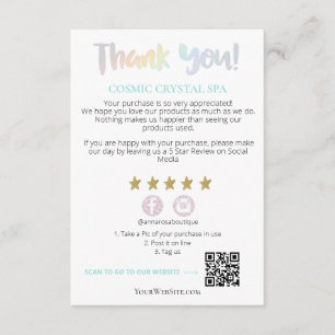 *~* Rainbow QR AP8 THANK YOU Gold Star Review Enclosure Card