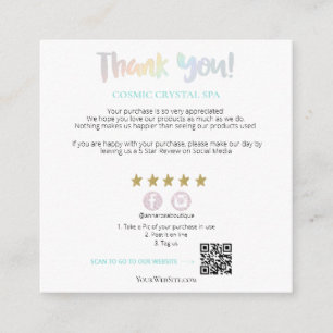 *~* Rainbow . QR AP8 THANK YOU Gold Star Review Enclosure Card