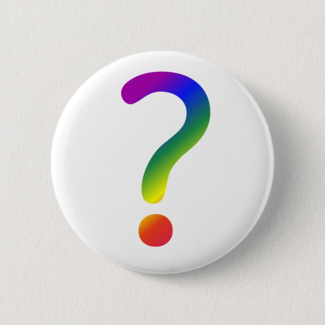 Rainbow question mark 6 cm round badge (Front)