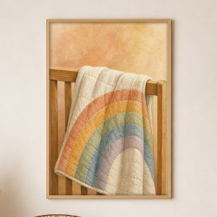Rainbow Quilt Watercolour Whimsical Art Poster