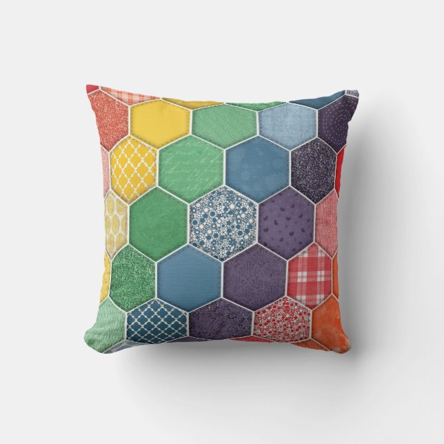 Rainbow Quilted Hexagon Cushion (Front)