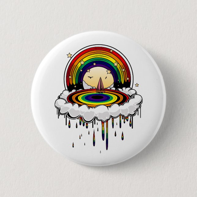 Rainbow Rain 6 Cm Round Badge (Front)