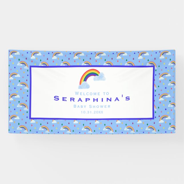 Rainbow Rain Cloud Sky Baby Shower Banner (Horizontal)