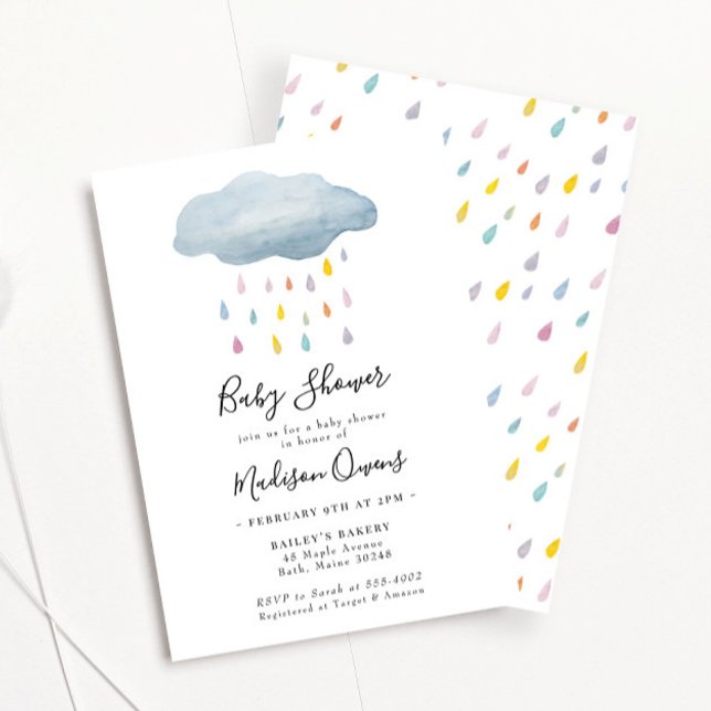 Rainbow Rain Cloud Watercolor Baby Shower Invitation (Creator Uploaded)