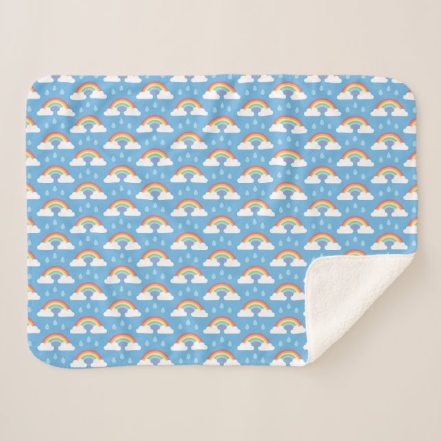 Rainbow Rain Clouds on Blue  Sherpa Blanket (Front (Horizontal))